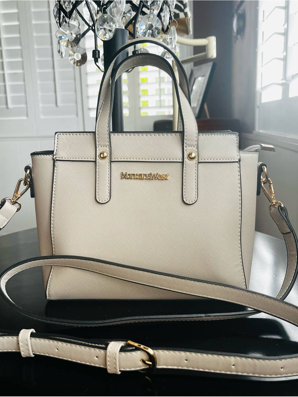 Montana West Cream Saffiano Satchel with Gold Hardware Crossbody NWOT